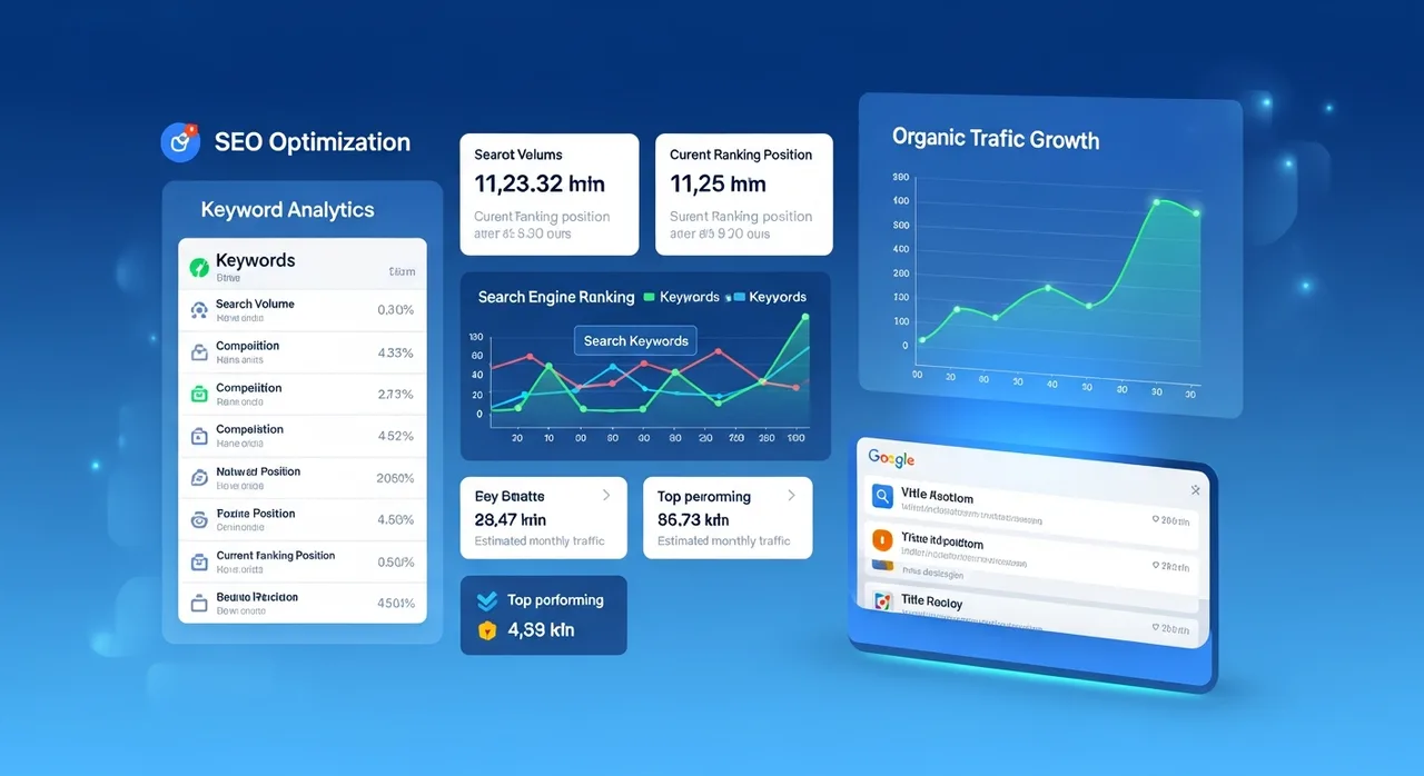 Dashboard di ottimizzazione SEO con analisi keyword e traffico organico | SeoSoft